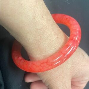 Elegant Genuine Coral Color Jadeite Bangle Bracelet